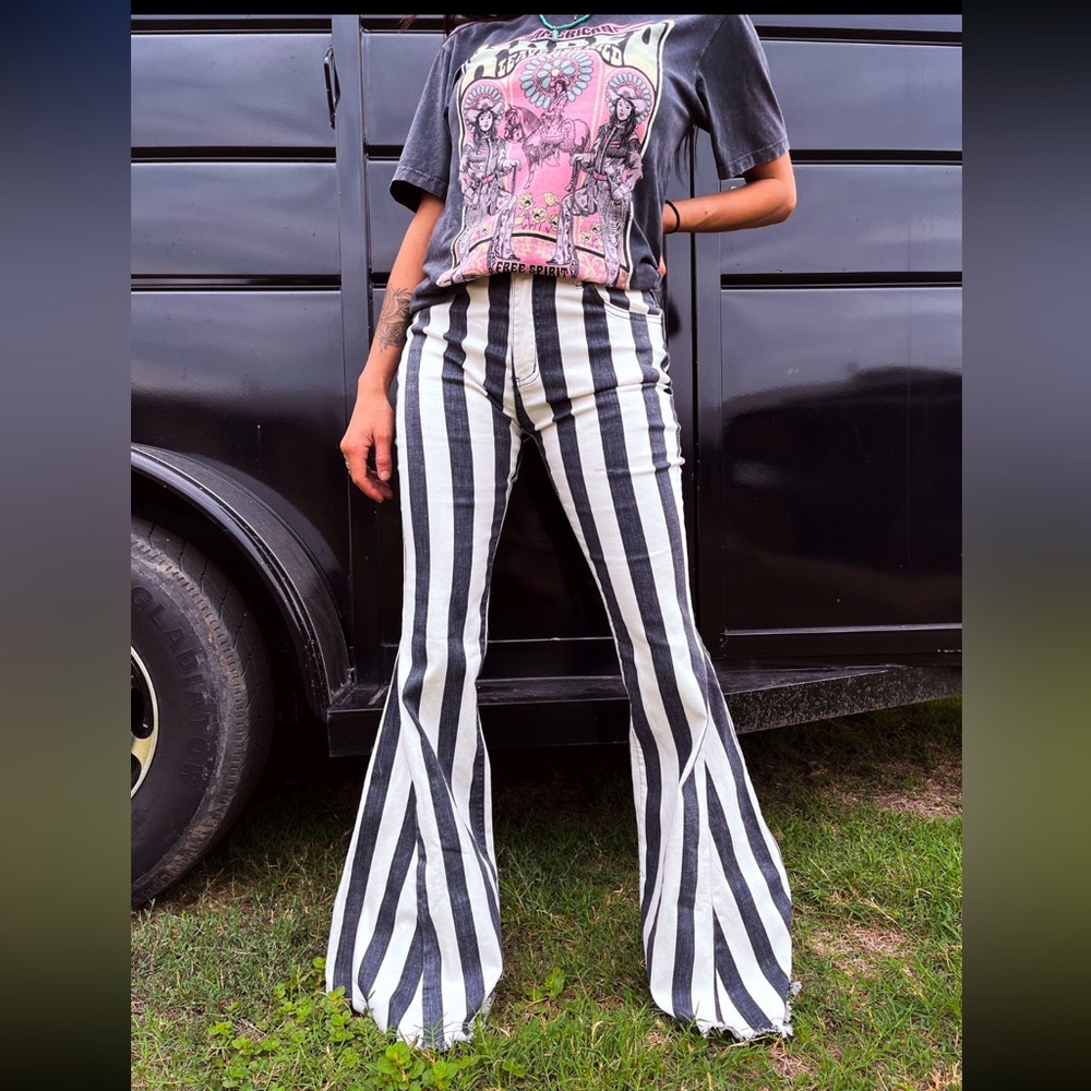 Charcoal Stripe Flare Jeans
